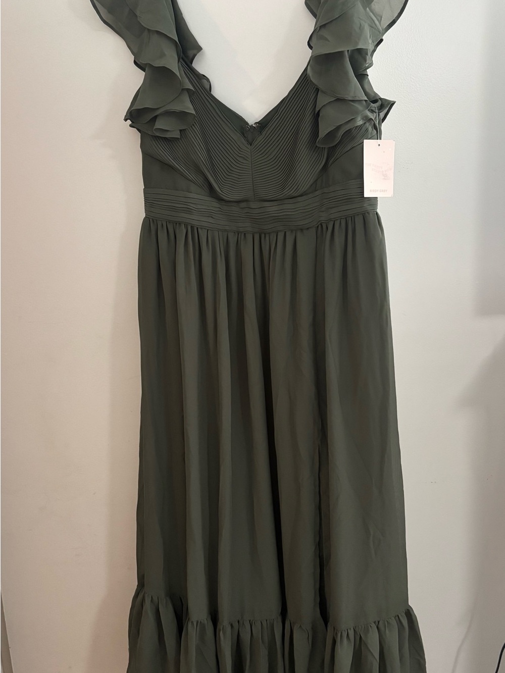 Birdy Grey Olive Green Ruffle Maxi Dress